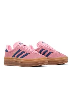 adidas Gazelle Platform Sneakers in Pink with Navy Stripes